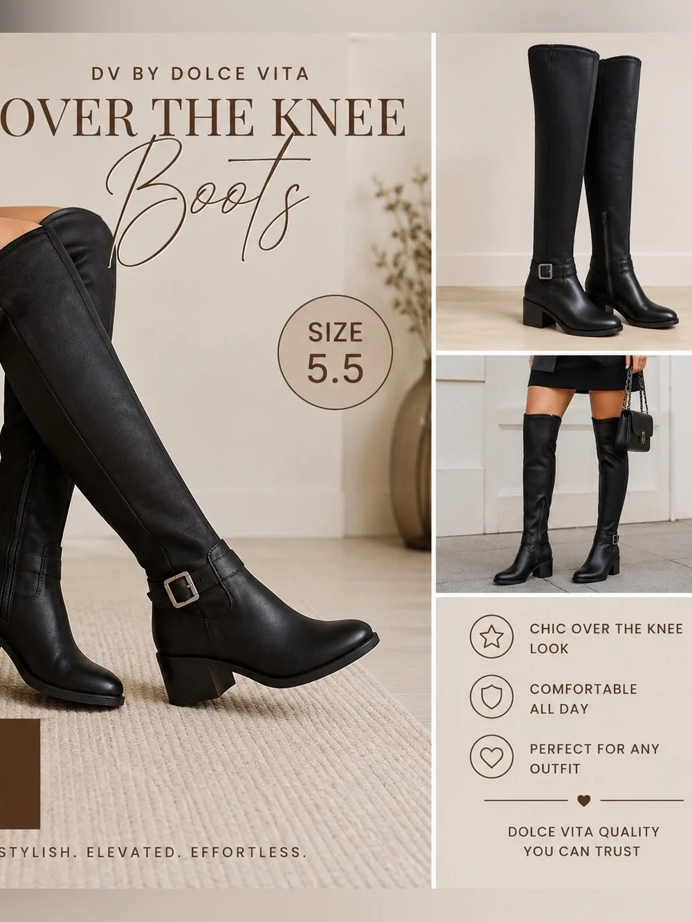 DV by Dolce Vita Black Over-The-Knee Buckle Boots